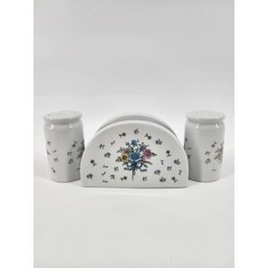 Tabletops Unlimited Victorian Bouquet napkin holder Salt Pepper Shaker Set